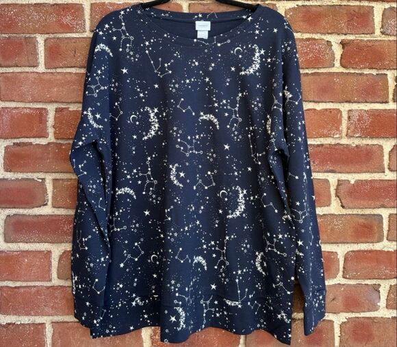 Chico's Tops - Chicos Zenergy star tunic top navy blue Long sleeve womens 2 sz 12 NEW